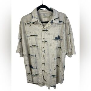 Summa Tan Button Front Fish Print Short Sleeve Collared Shirt XL Tall Men’s EUC